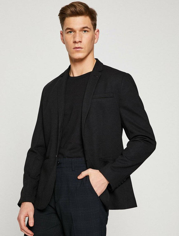 10840 Black Button Detailed Blazer
