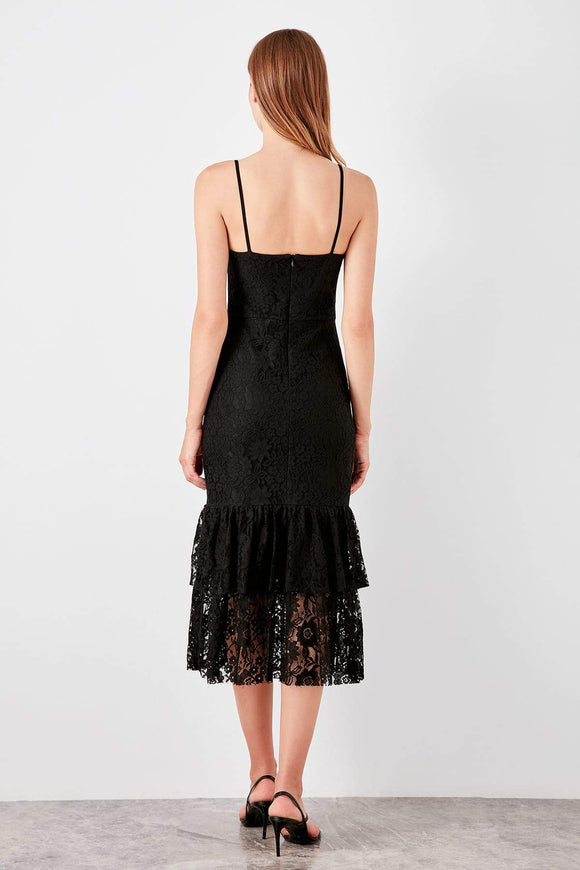 11604 Black Bow Detail Lace Dress