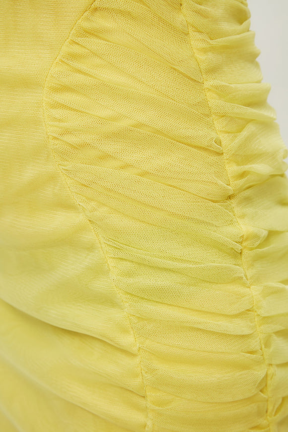 20505 Yellow Draped Strap Dress