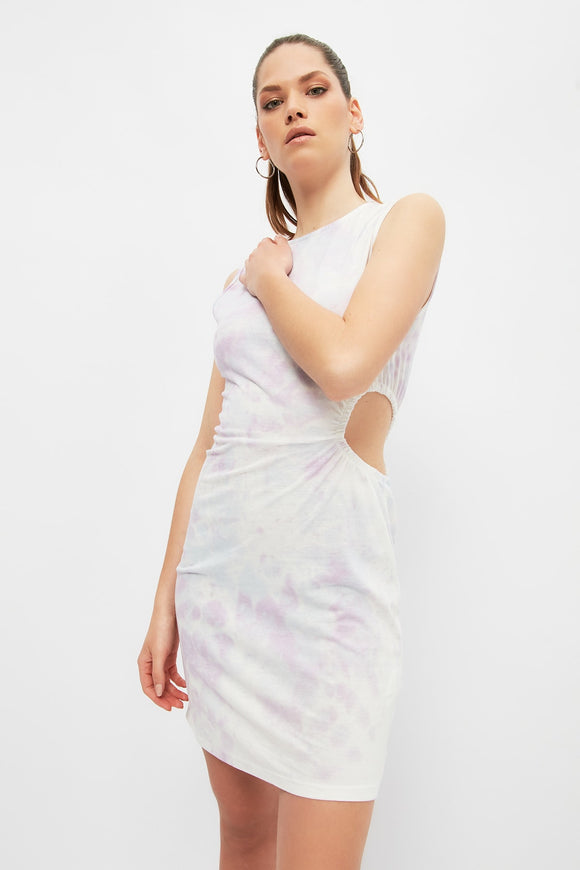 20499 Ecru Cut Out Tie & Dye Knitted Dress