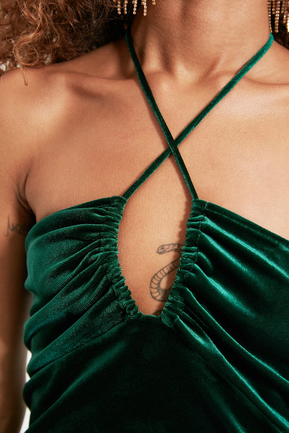 20511b Emerald Green Draped Velvet Dress