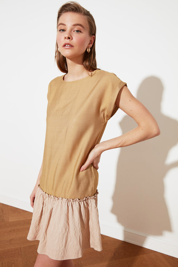 20502b Camel Tiered Viscose Dress