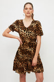 20504b Brown Animal Print Knitted Dress