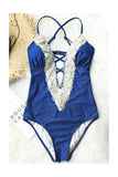 15840 blue embroidered lace swimsuit