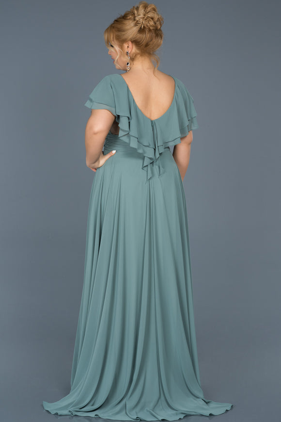 16965 mint green frill collar slit chiffon dress