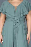 16965 mint green frill collar slit chiffon dress