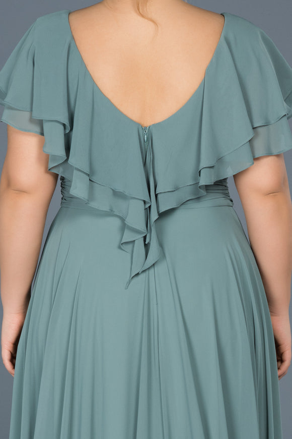 16965 mint green frill collar slit chiffon dress