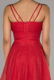 18008 Red Shimmer Tulle Strap Dress