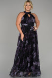 18075 Black-Purple Halterneck Floral Dress