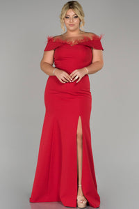 18157 Red Off-Shoulder Slit Mermaid Dress