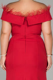 18157 Red Off-Shoulder Slit Mermaid Dress