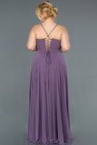18168 Lavender Cross Strap Chiffon Slit Dress