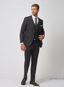 29817 Black Plain Waistcoat Suit
