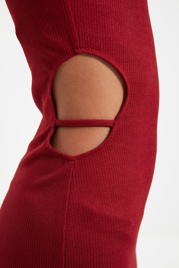 20516 Claret Red Cutout Bodycon Dress
