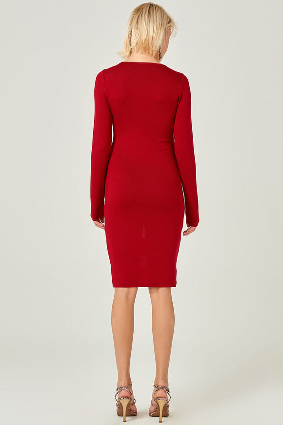 20523b Claret Red Transparent Tulle Detail Bodycon Dress