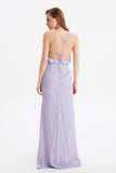 20512b Lilac Jacquard Satin Look Back Strap Dress