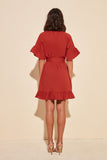 17193 brick red tie waist cotton dress
