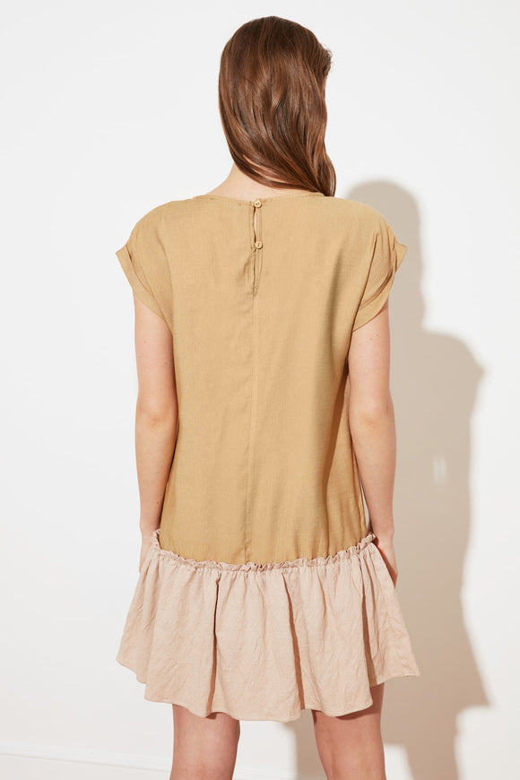 20502b Camel Tiered Viscose Dress