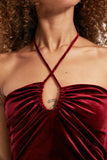 20510 Claret Red Draped Velvet Dress