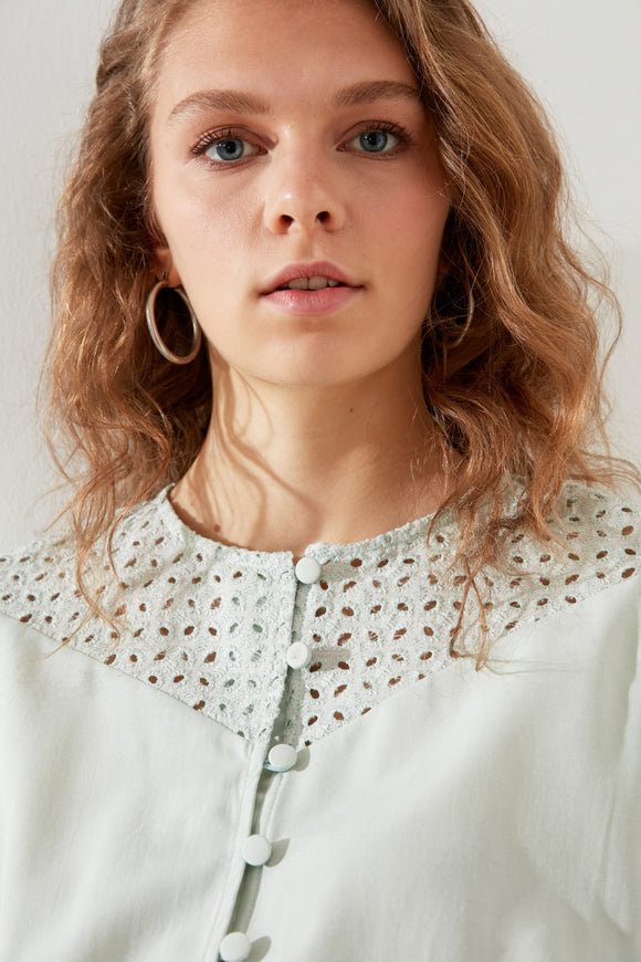 20490b Mint Green Laser Cut Elasticated Waist Dress