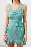 20494 Mint Green Polka Dot Tulle Mini Dress
