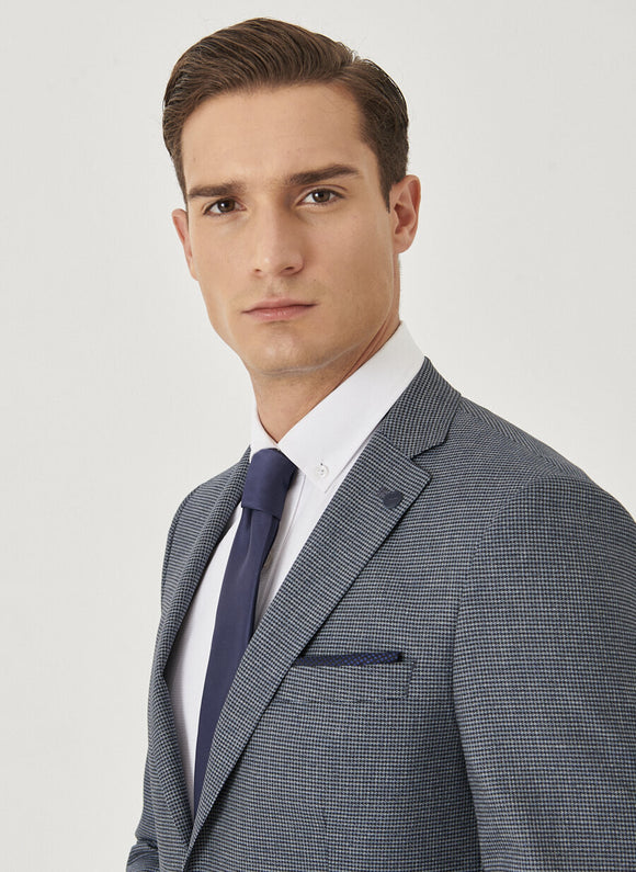 20445 Navy Blue Crow Foot Patterned Suit