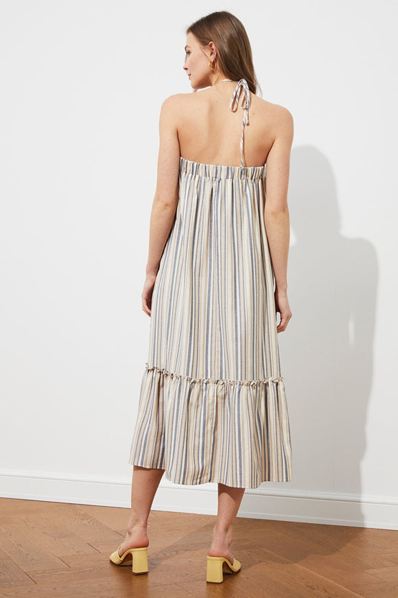 20500b Multi Colour Striped Halter Dress