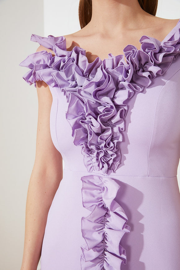 20487b Lilac Ruffle Pencil Dress