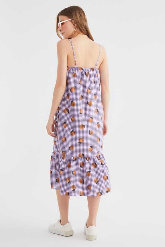 20506 Purple Patterned Check Strap Dress