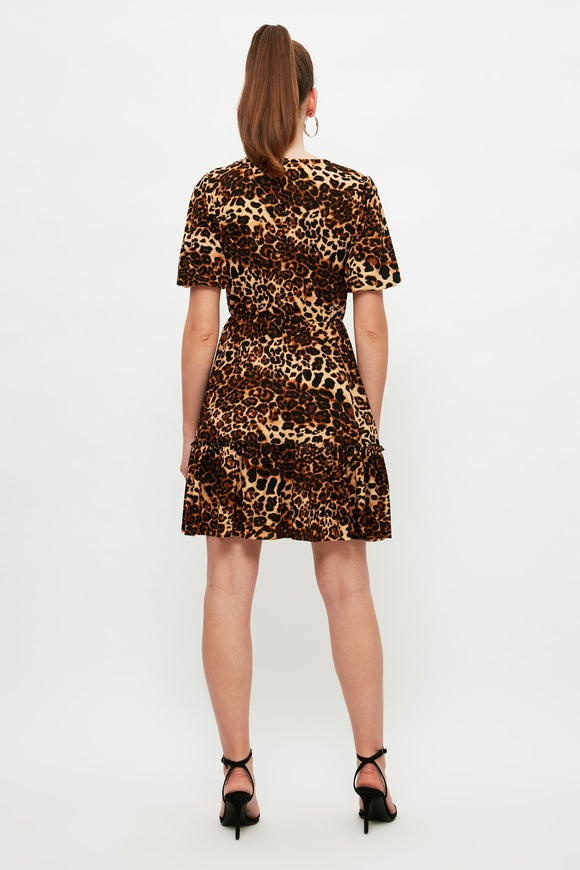 20504b Brown Animal Print Knitted Dress