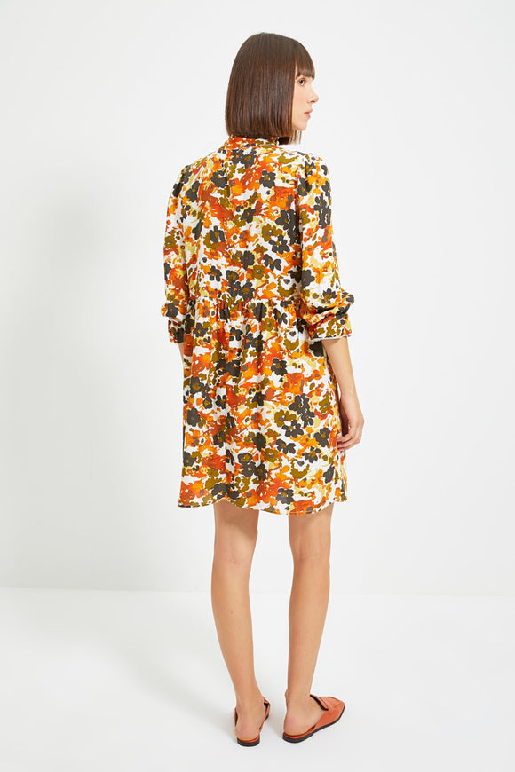 20518B Multi Colour High Collar Floral Dress