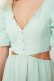 20521b Mint Green Balloon Sleeve Cutout Chiffon Dress
