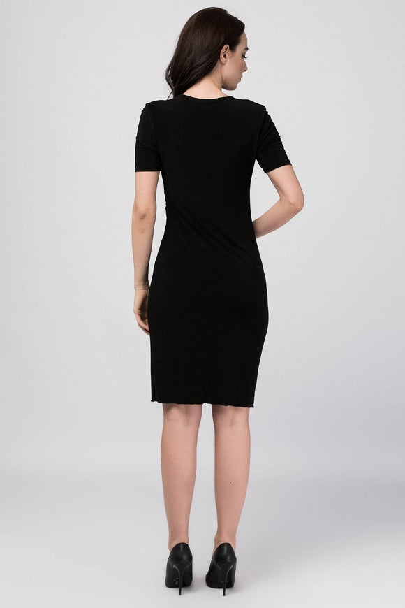 7400207b Black Draped Wrap Dress
