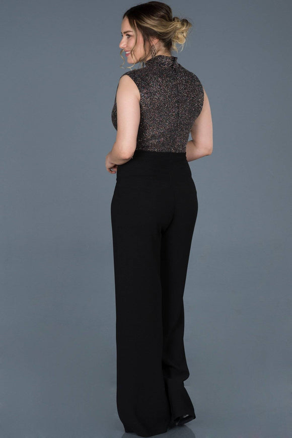 10145b Black Shimmer Detail Jumpsuit