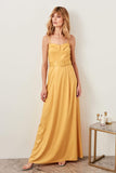 10790b Yellow Shiny Belted Strap Dress