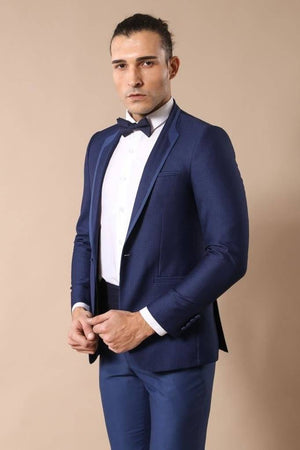 4291b Navy Blue Dot Patterned Tuxedo