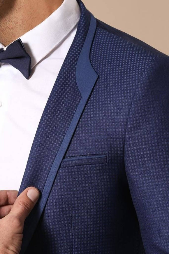 4291b Navy Blue Dot Patterned Tuxedo