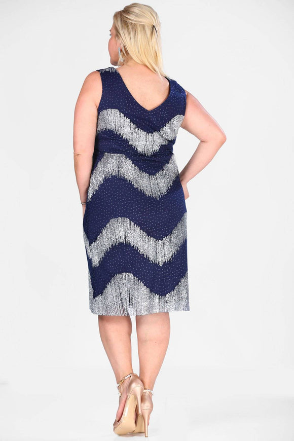 8705b Navy Blue-Silver Shimmer Dress