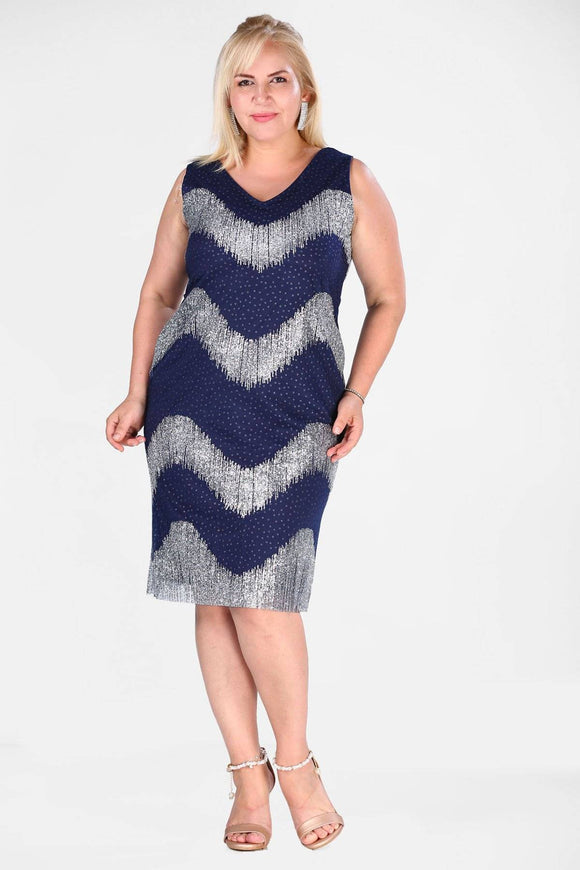 8705b Navy Blue-Silver Shimmer Dress