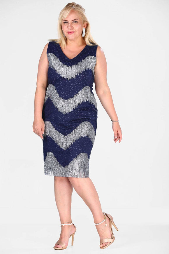 8705b Navy Blue-Silver Shimmer Dress