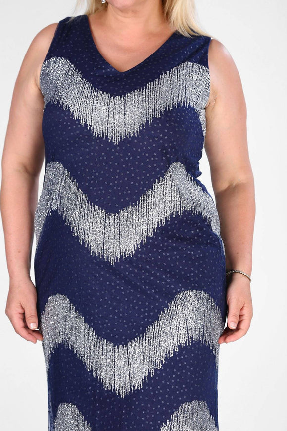 8705b Navy Blue-Silver Shimmer Dress