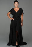 9087b Black Slit Plus Size Evening Dress