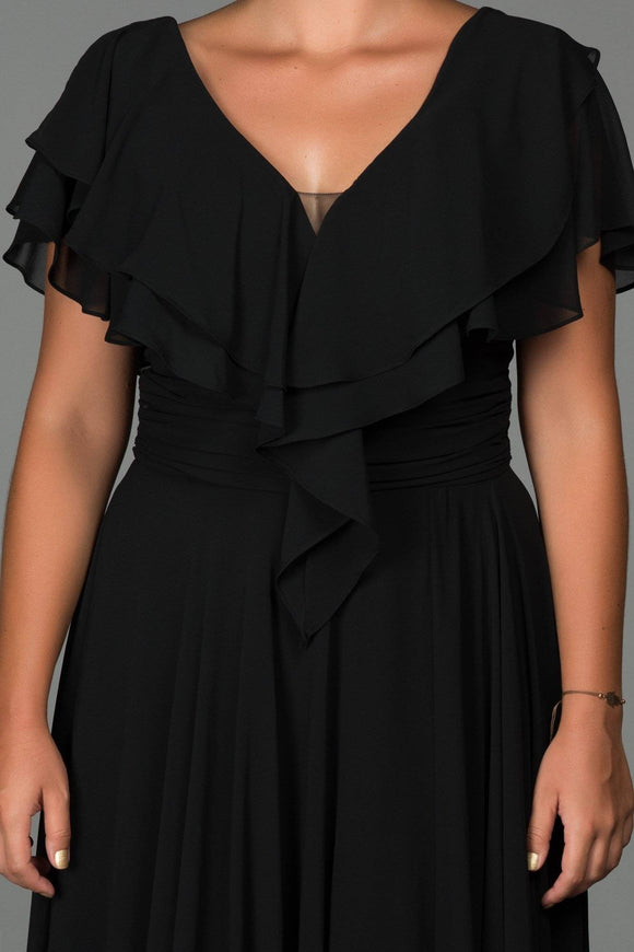 9087b Black Slit Plus Size Evening Dress