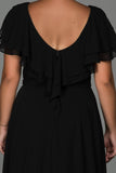 9087b Black Slit Plus Size Evening Dress