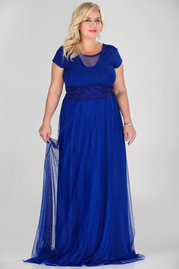 2488b Royal Blue Lace Waistband Tulle Dress