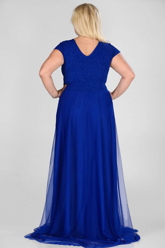 2488b Royal Blue Lace Waistband Tulle Dress