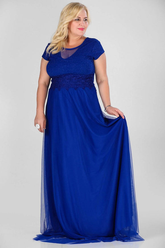 2488b Royal Blue Lace Waistband Tulle Dress