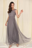 8552b Grey Lace Tulle Dress