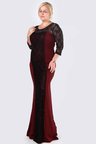 7000069b Burgundy-Black Lace Mermaid Evening Dress