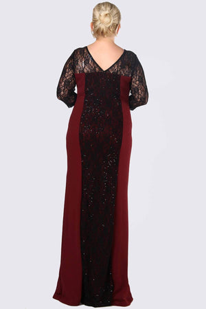 7000069b Burgundy-Black Lace Mermaid Evening Dress